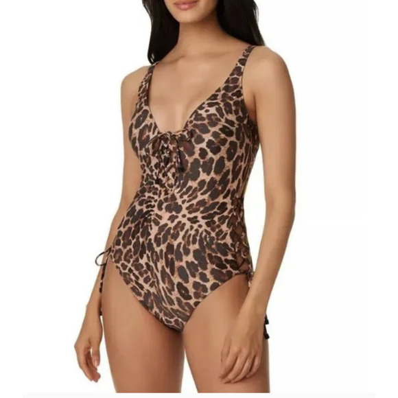 Bar lll Women's Beach Cheetah Animal Print Lace-Up One-Piece Swimsuit - Picture 1 of 3